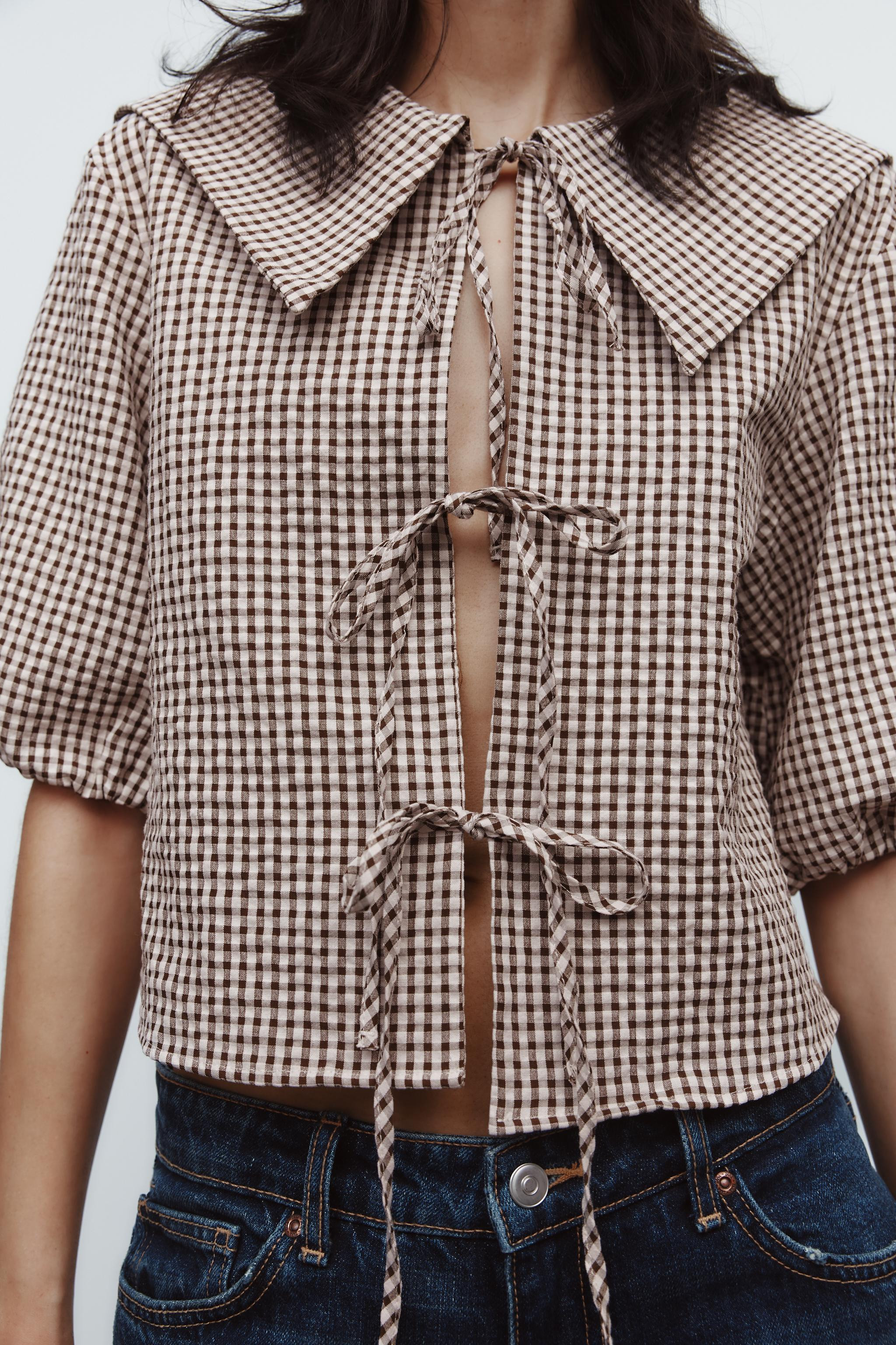 BIB COLLAR GINGHAM SHIRT | Zara US