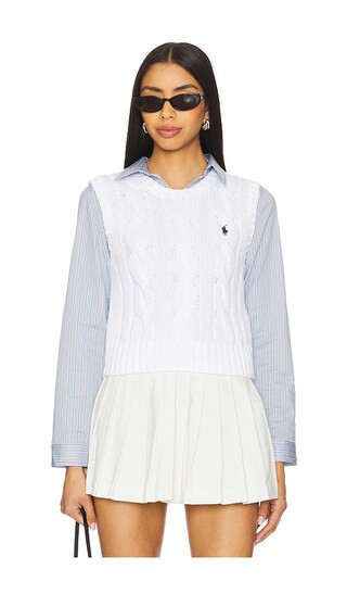 Polo Ralph Lauren Cable-knit Cotton Cropped Vest in White. - size M | Revolve Clothing (Global)