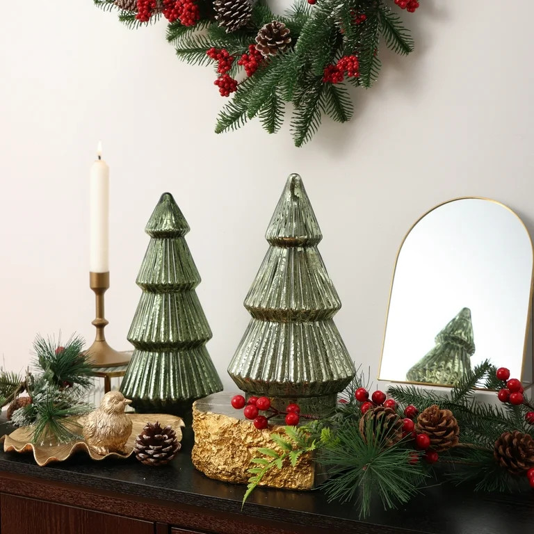Better Homes & Gardens 10‘’  Decorative Tabletop Christmas Tree in Mercury Ribbed Green Glass... | Walmart (US)