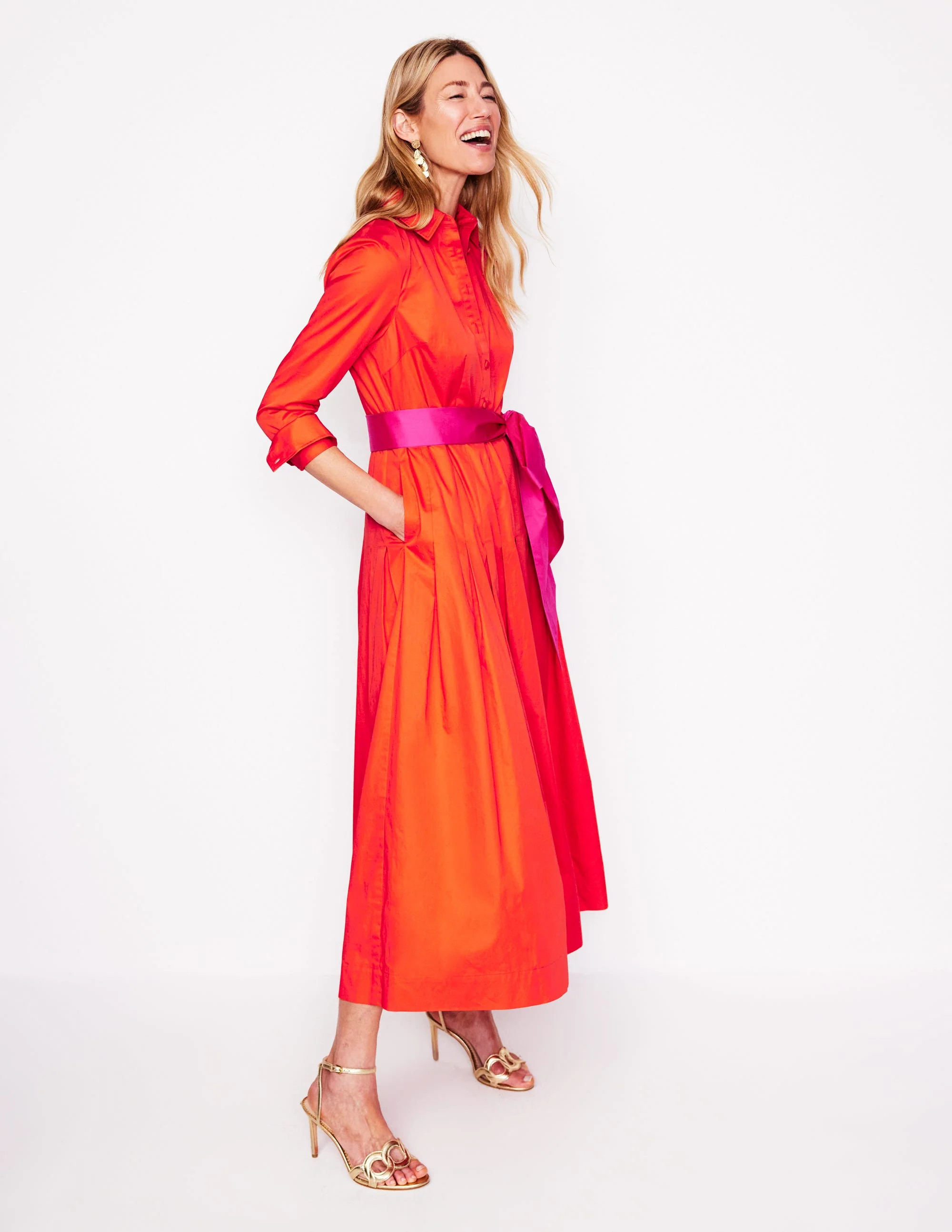 Maxi Pleated Shirt Dress-Firecracker Red | Boden (US)