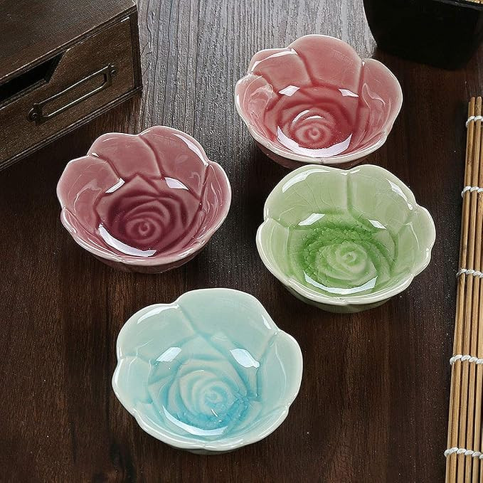 4 pcs Colorful Glaze Flower Pattern Ceramic Soy Sauce Dipping Bowls Appetizer Plates Serving Dish... | Amazon (US)