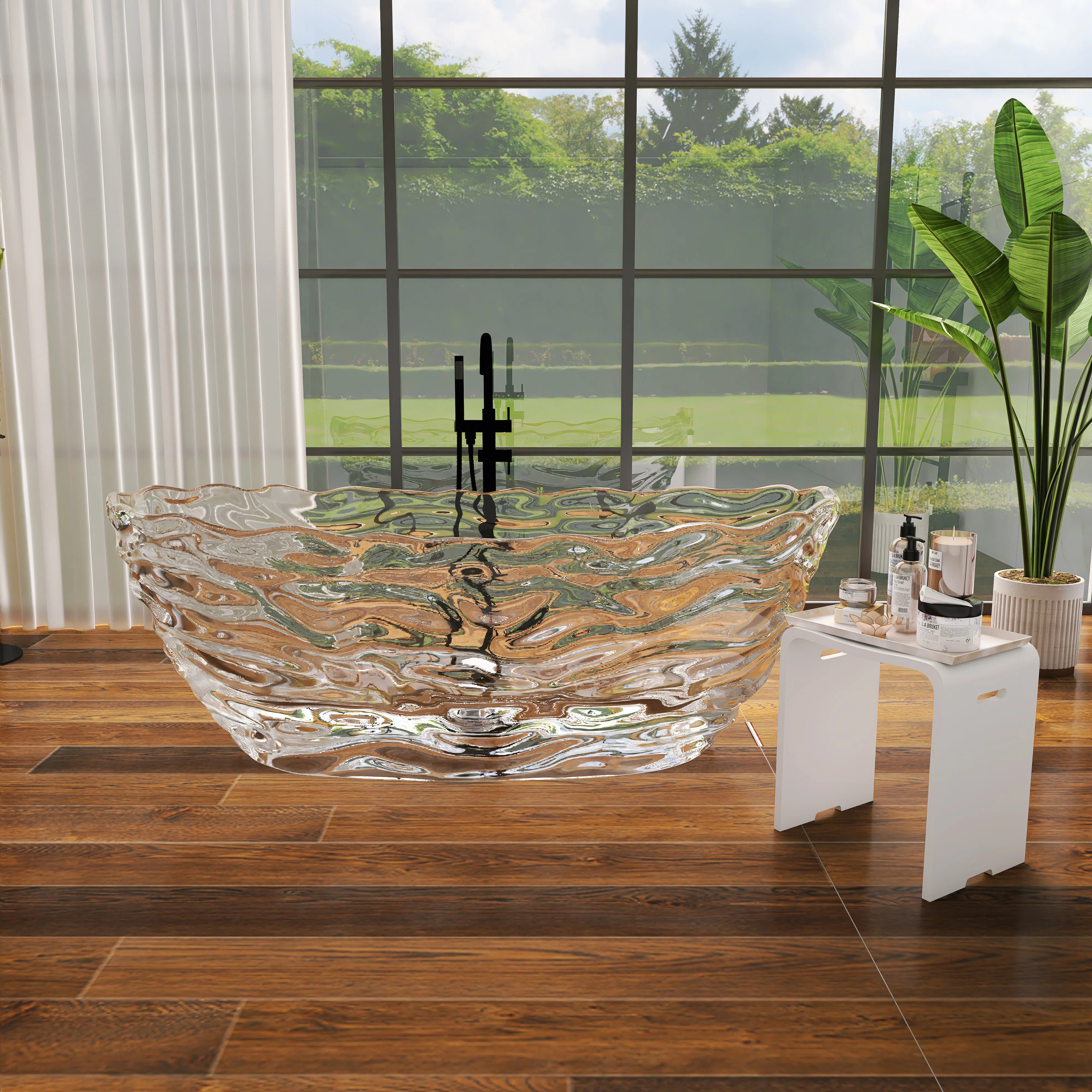 69" X 29.5" Freestanding Bathtub Resin Soaking Tub Transparent Wavy Surface CTHI1064C-67PW | Wayfair North America