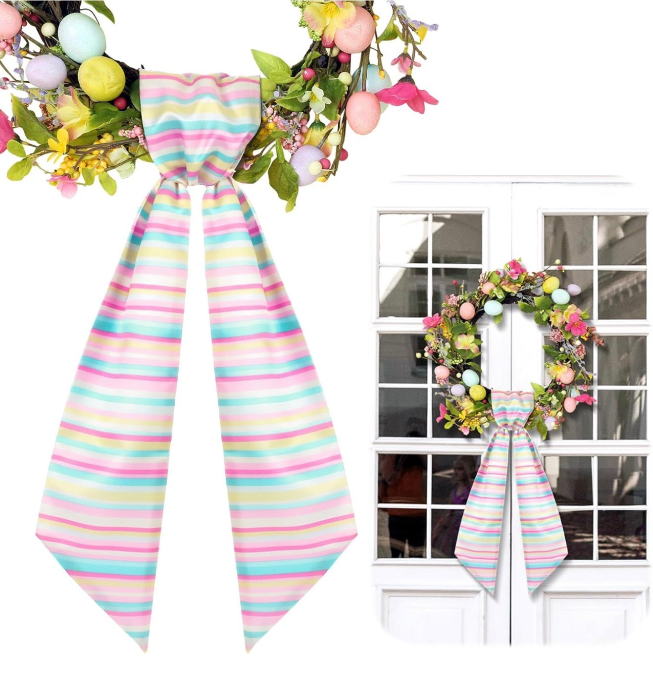 Wreath sash for front door 🩷🩵
#easterdecor #eastersash #easter

#LTKHome #LTKSpringSale #LTKU