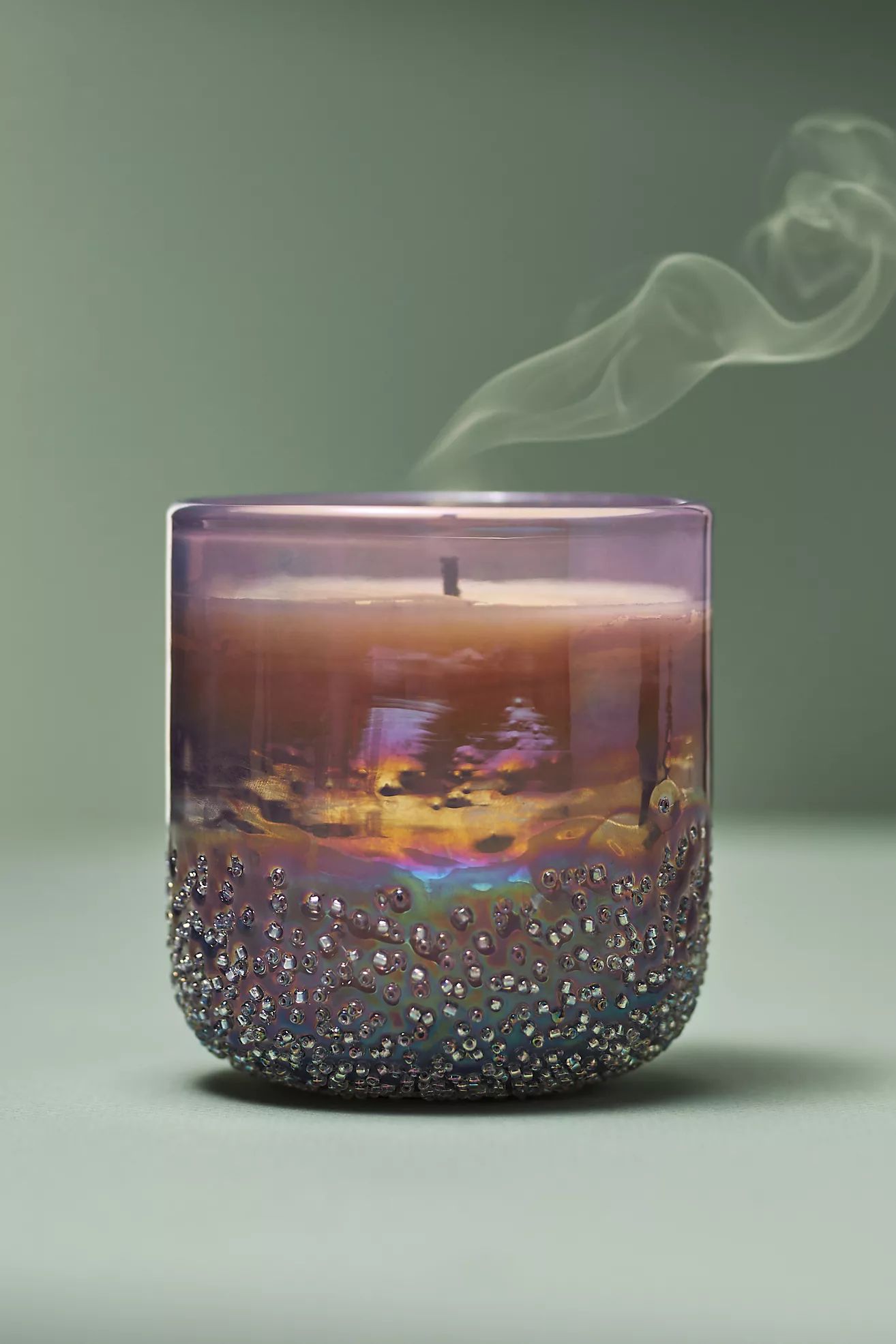 Elea Floral Blue Poppy & Sage Beaded Glass Candle | Anthropologie (US)