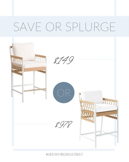 Loving this new save or splurge coastal counter stool find! The Serena & Lily Salt Creek furniture has always been a favorite so I love that there is now a more affordable option! But the splurge stool is also on sale and is also available in a bar stool height (with multiple fabric options)!
.
#ltkhome #ltksalelaert #ltkseasonal #ltkstyletip

#LTKSeasonal #LTKhome #LTKsalealert
