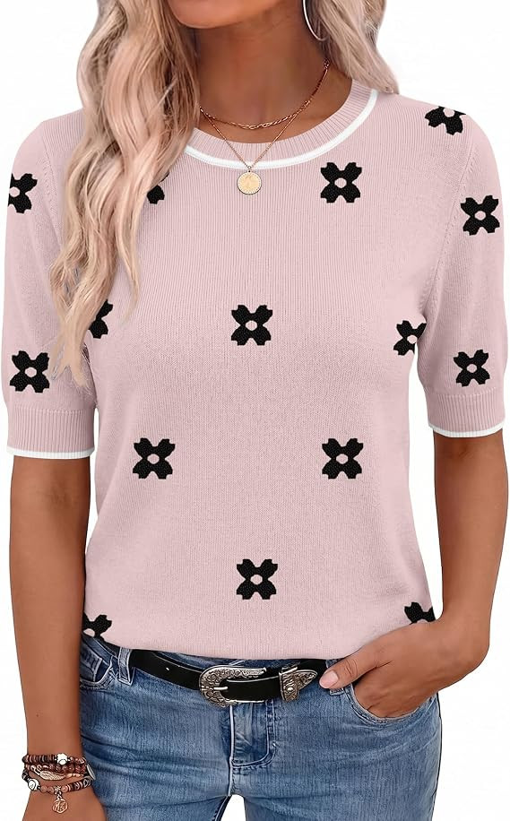 Zeagoo Women Short Sleeve Sweater Summer Crew Neck Dressy Casual Soft Knit Pullover Tops Trendy | Amazon (US)