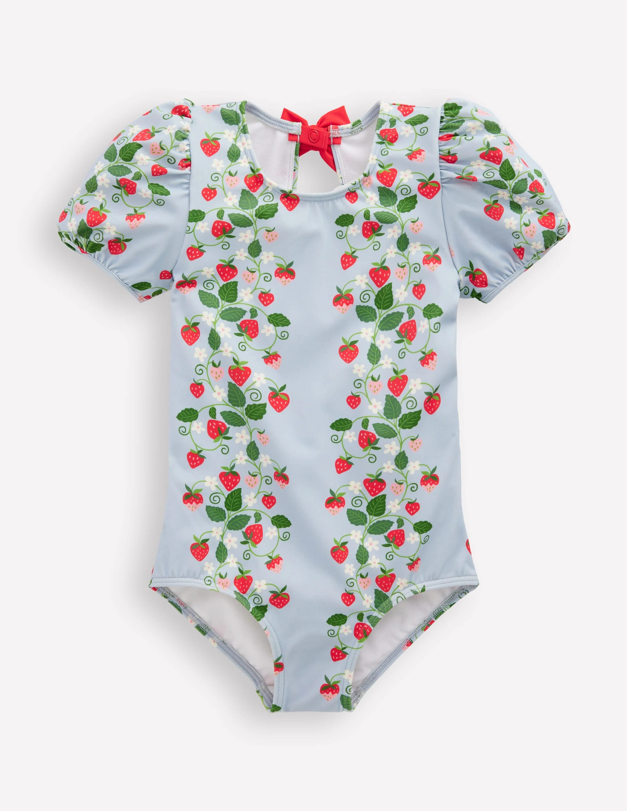 Puff Sleeve Swimsuit-Misty Blue Strawberry Vine | Boden (US)