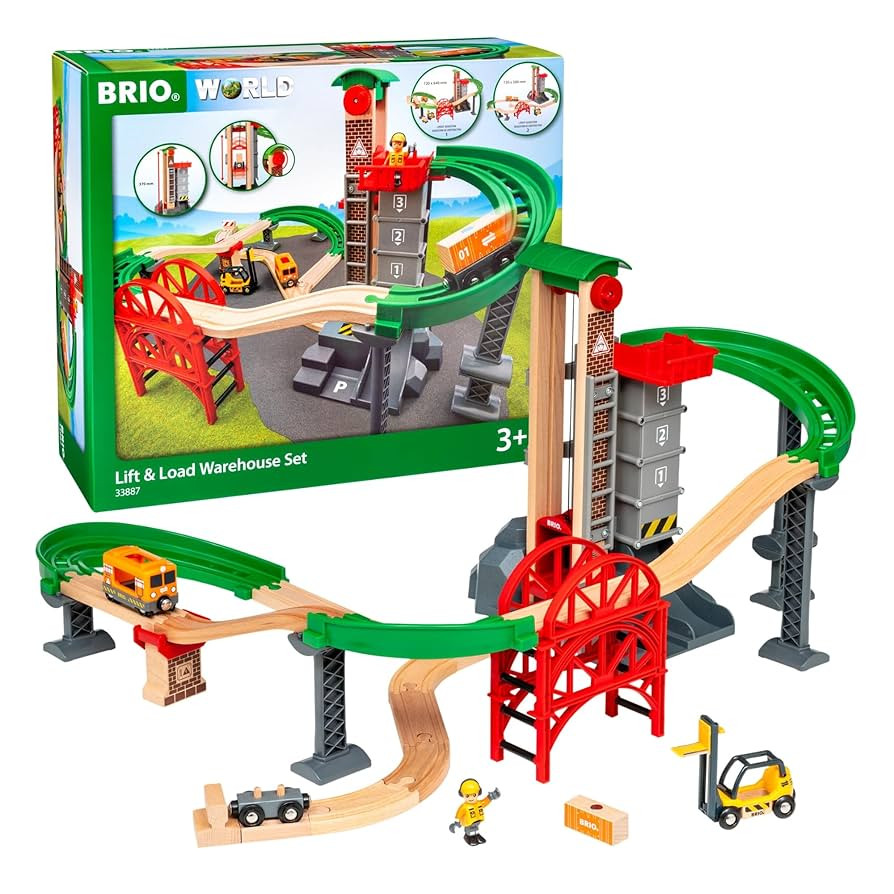 BRIO World Lift & Load Warehouse Set - 32-Piece Wood Train Set - Works with All Wooden Railway Se... | Amazon (US)