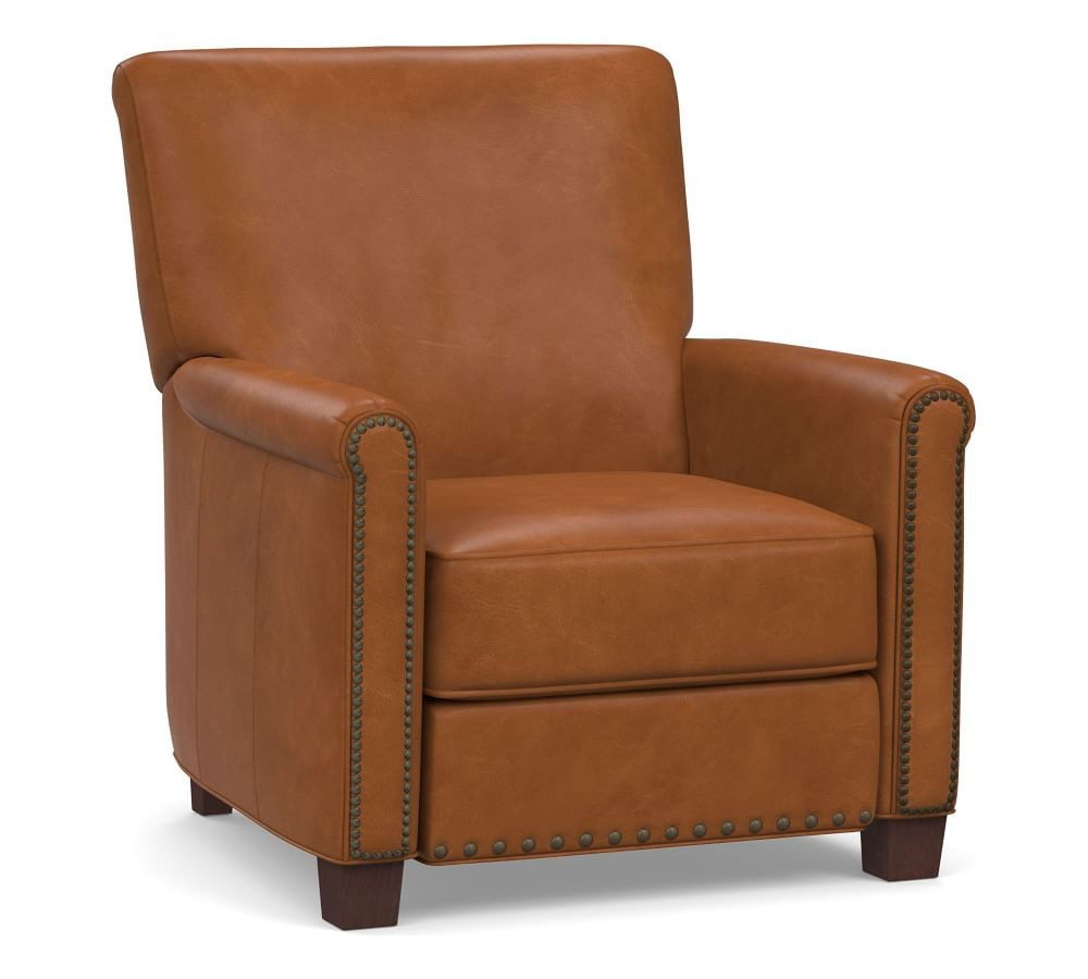 Irving Roll Arm Leather Recliner with Nailheads | Pottery Barn (US)