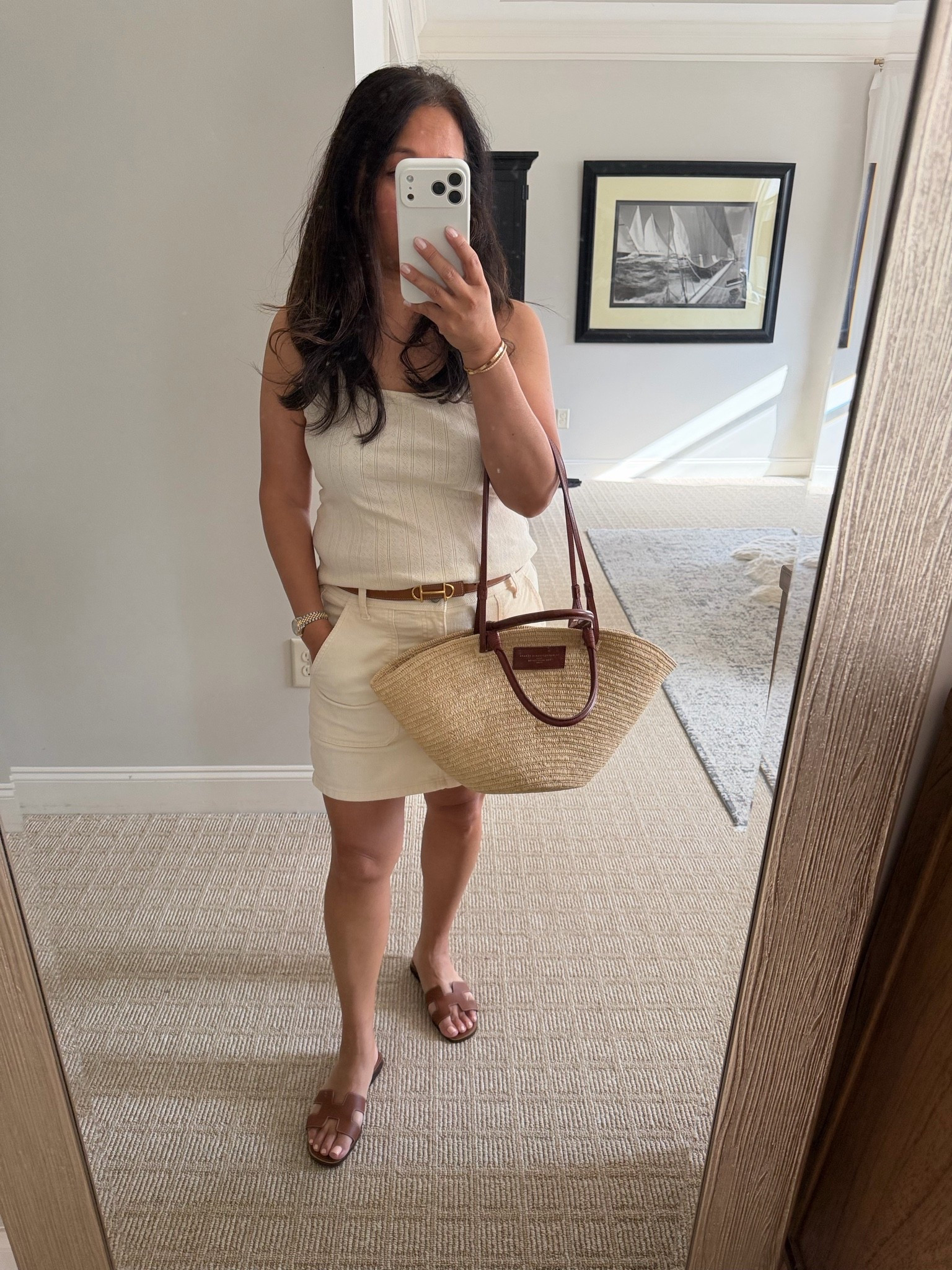 Monochrome cream summer outfit 
Sézane Crème Pointelle Top- medium 
Crème skirt old (linked up a denim one) medium

@SEZANE