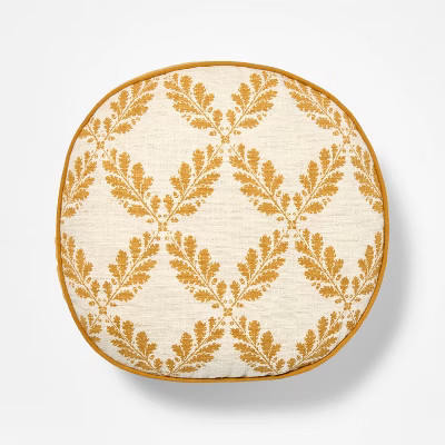 Golden Yellow and Cream Leaf Pattern Round Pillow - 16" - Threshold designed with Studio McGee | Target