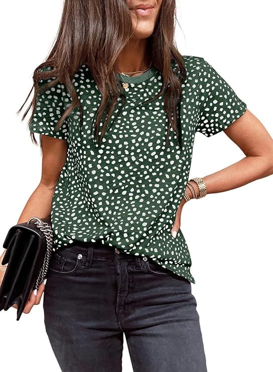 EVALESS Womens Casual Polka Dot Tops Crewneck Short Sleeve T Shirts Fashion 2024 Spring Summer Lo... | Amazon (US)