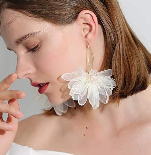 YERTTER Women Petal Drop Earrings Big Flowers Dangle Earrings with Chiffon Floral Tassel for Vaca... | Amazon (US)