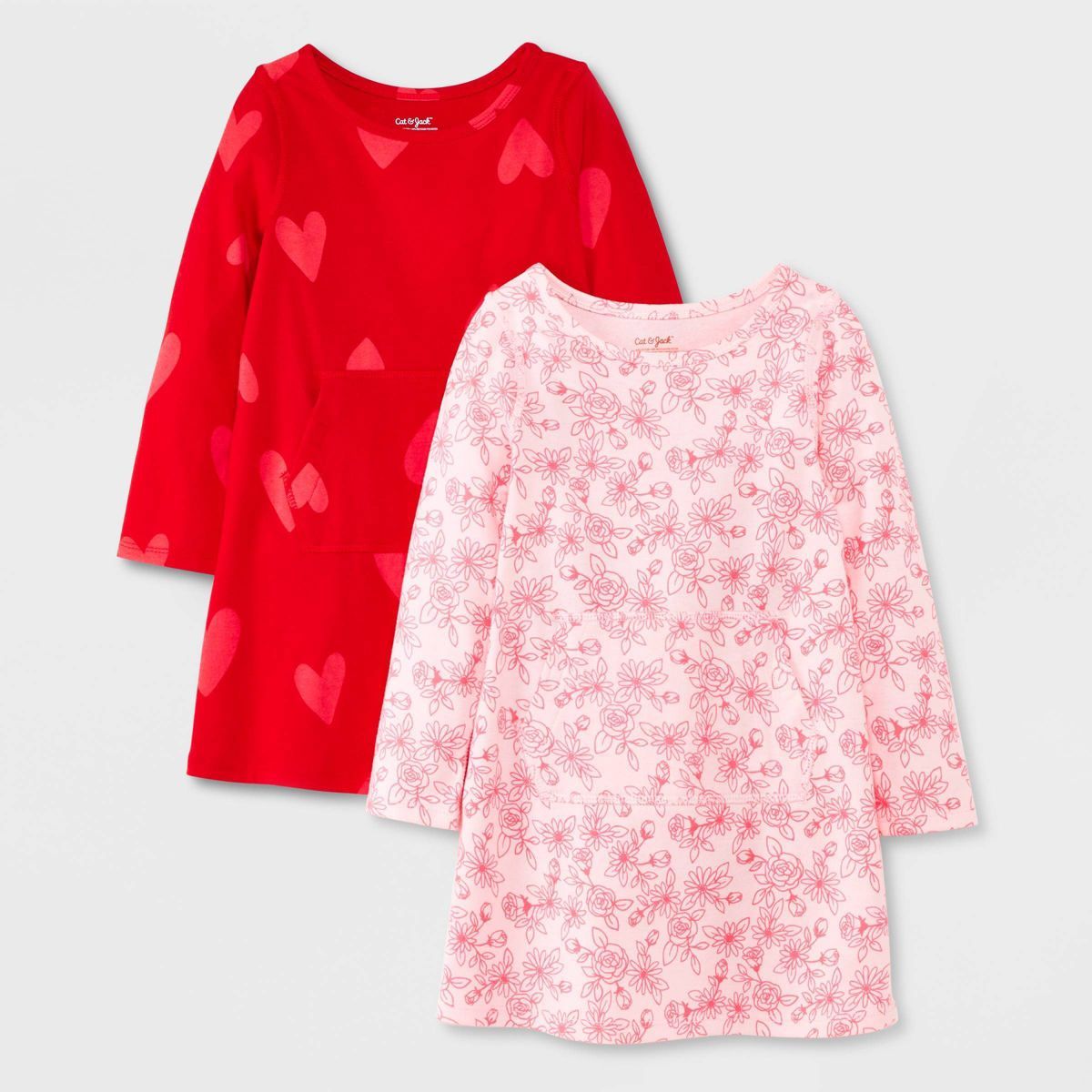 Toddler Girls' 2pk Adaptive Long Sleeve Valentine's Day A-Line Dress - Cat & Jack™ Red/Pink | Target