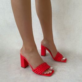 Bali Red Twist Strap Block Heel Mules | Simmi Shoes