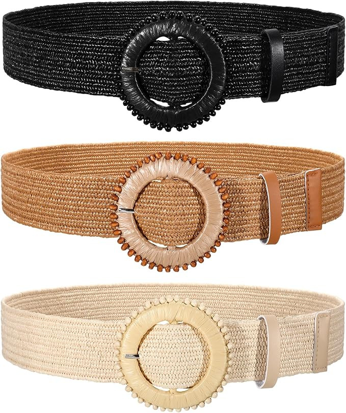 TRIWORKS 3 Pack Straw Woven Stretch Belt for Women,Raffia Elastic Belt for Dress Wide Boho Waist ... | Amazon (CA)