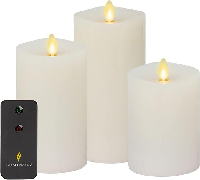 Luminara Realistic Artificial Moving Flame Pillar Candles - Set of 3 - Melted Top Edge, LED Batte... | Amazon (US)