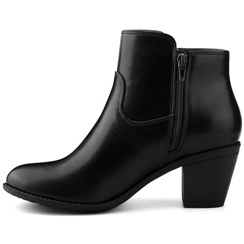 Perphy Low Chunky Heel Side Zipper Black Booties for Women 9 M US | Amazon (US)