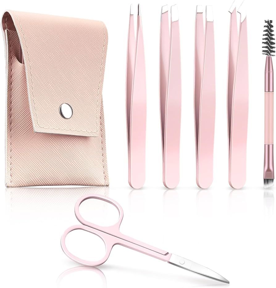 6 Pcs Eyebrow Tweezer Set, Tweezers Set for Women, Precision Tweezer for Eyebrows with Curved Sci... | Amazon (US)
