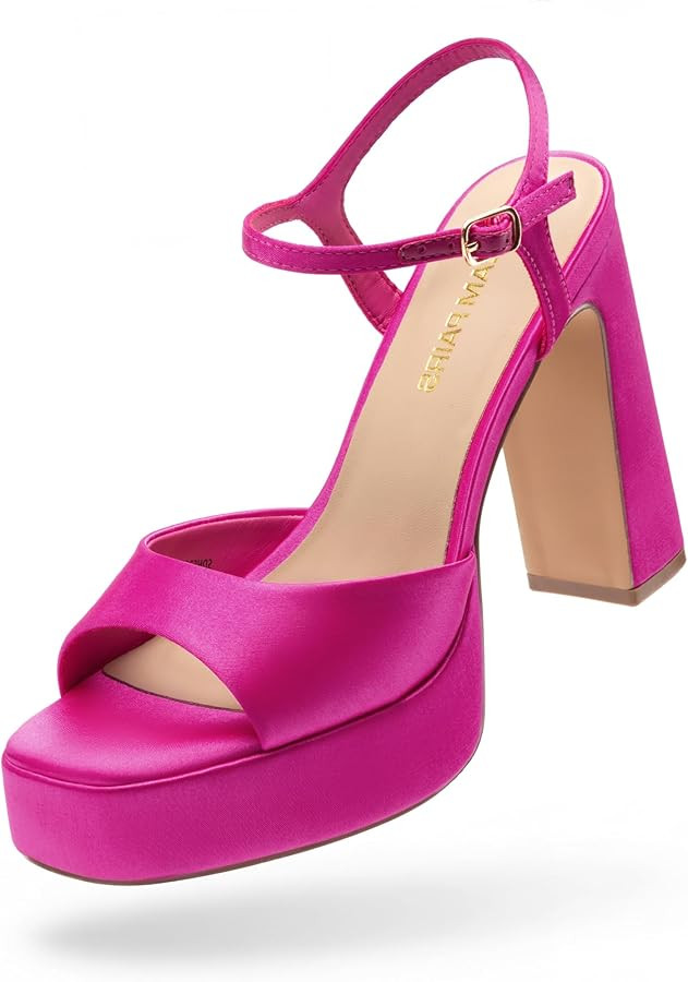 DREAM PAIRS Platform Heels for Women, Square Toe Chunky High Heels Ankle Strap Sandals for Weddin... | Amazon (US)