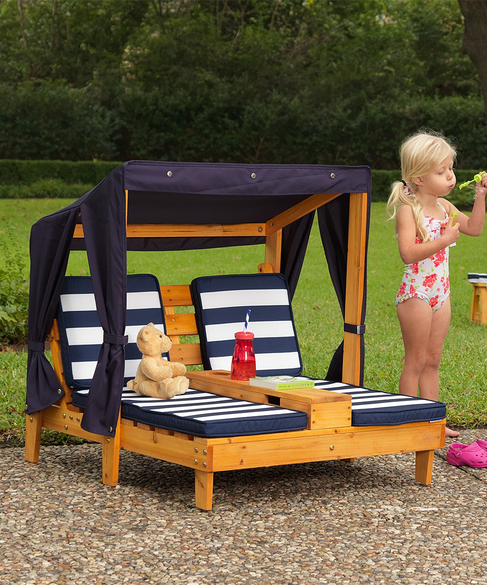 KidKraft Patio Chaise Lounges - Navy & White Double Chaise Lounge Chair | Zulily
