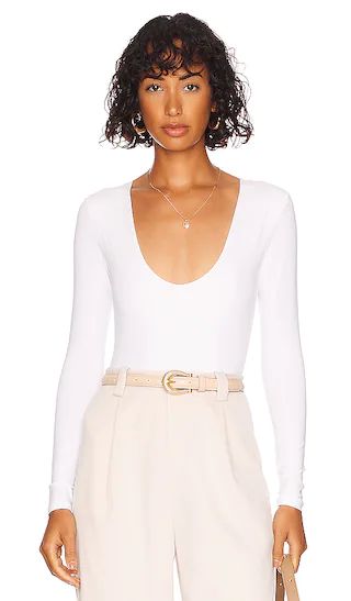 Malina Deep V Bodysuit in White | Revolve Clothing (Global)