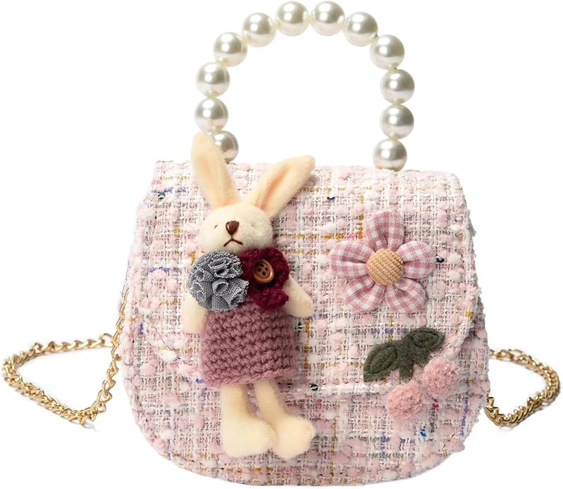 Girls Princess Purses Cute Bunny Toddler Crossbody Bag Handbag with Pearl Handle Shoulder Chain B... | Amazon (US)
