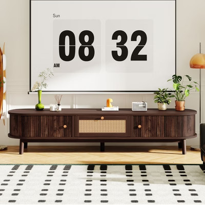 Mid Century Modern TV Stand, Fluted Entertainment Center for TVs up to 75", Media Console with 2 Doors and Drawer Brown | Target