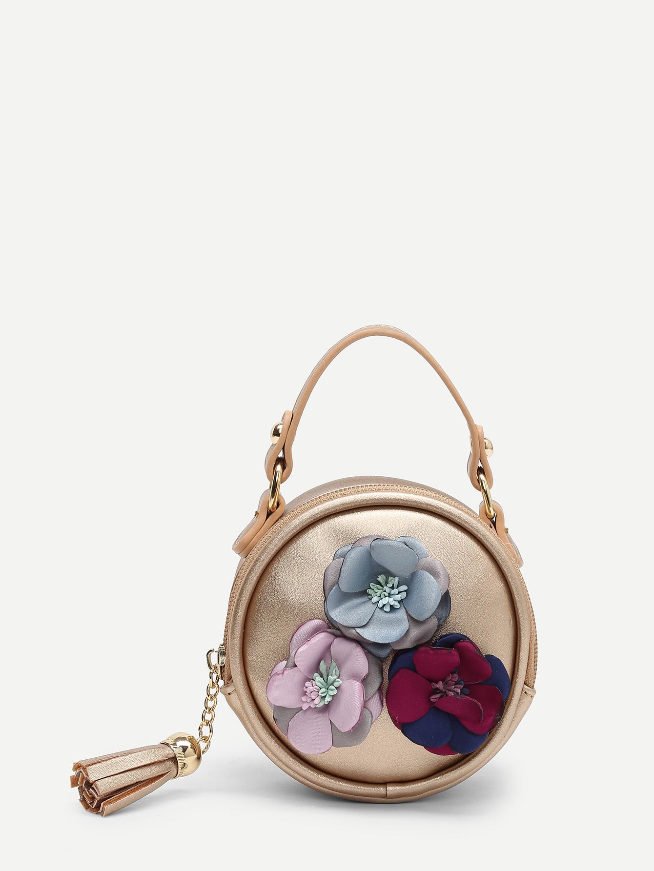 Flower Decorated PU Round Bag With Tassel | SHEIN