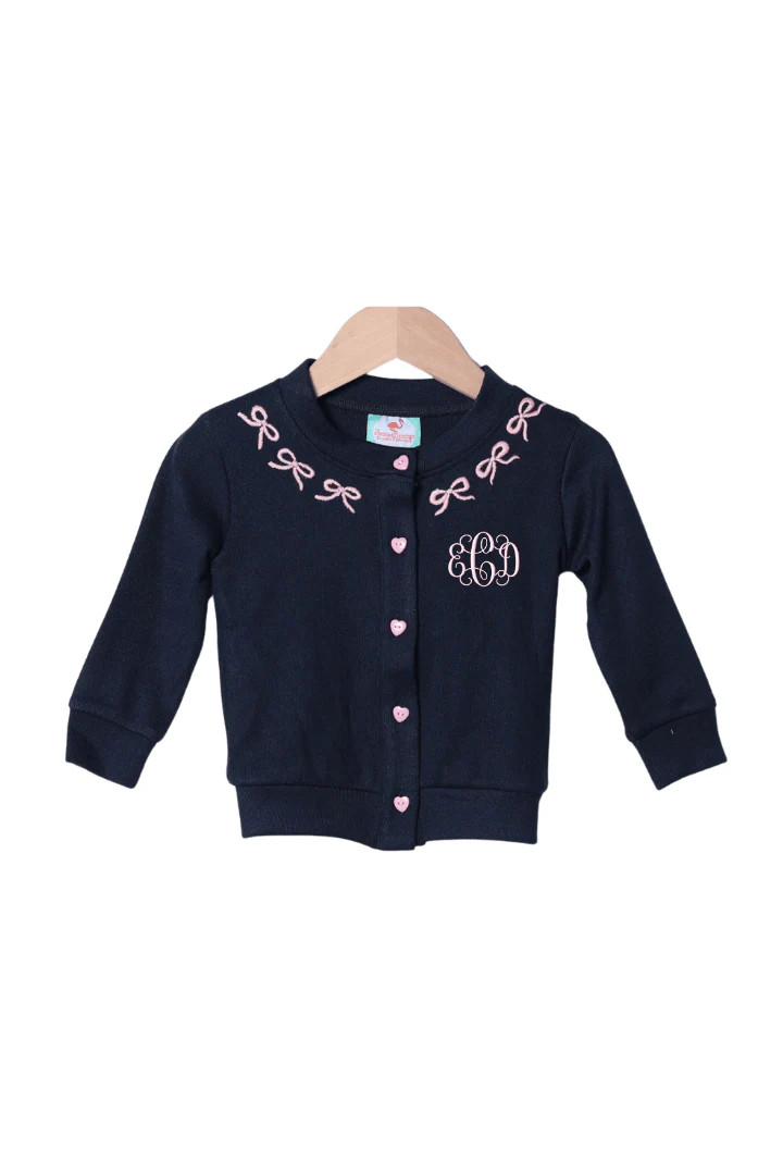 Navy and Pink Bow Cardigan | The Smocked Flamingo