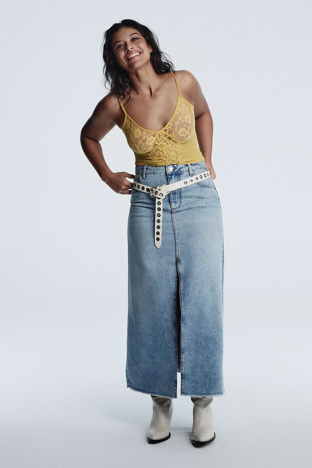 The Madi Front-Slit Denim Skirt by Pilcro | Anthropologie (US)