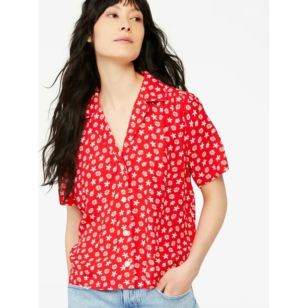 Free Assembly Women’s Short Sleeve Camp Shirt - Walmart.com | Walmart (US)