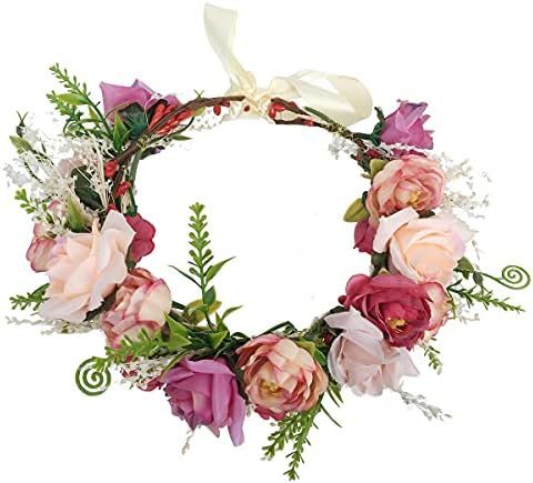 Adjustable Women Wedding Flower Crown Festival Headband Hair Accessories Headdress Girl Floral Garla | Amazon (US)