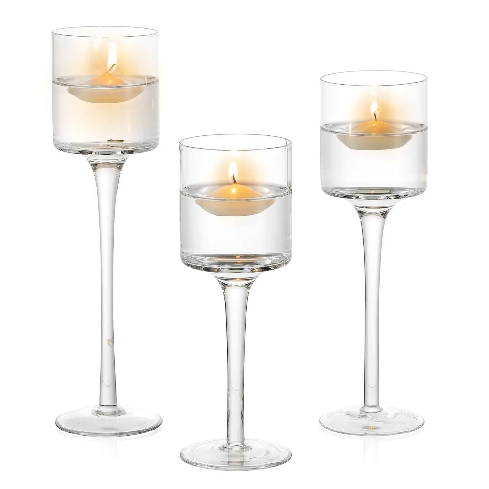 Glasseam Clear Glass Hurricane Candle Holders Set of 3 Long Stem Tealight Holder 7.87",8"&10.2"H | Walmart (US)