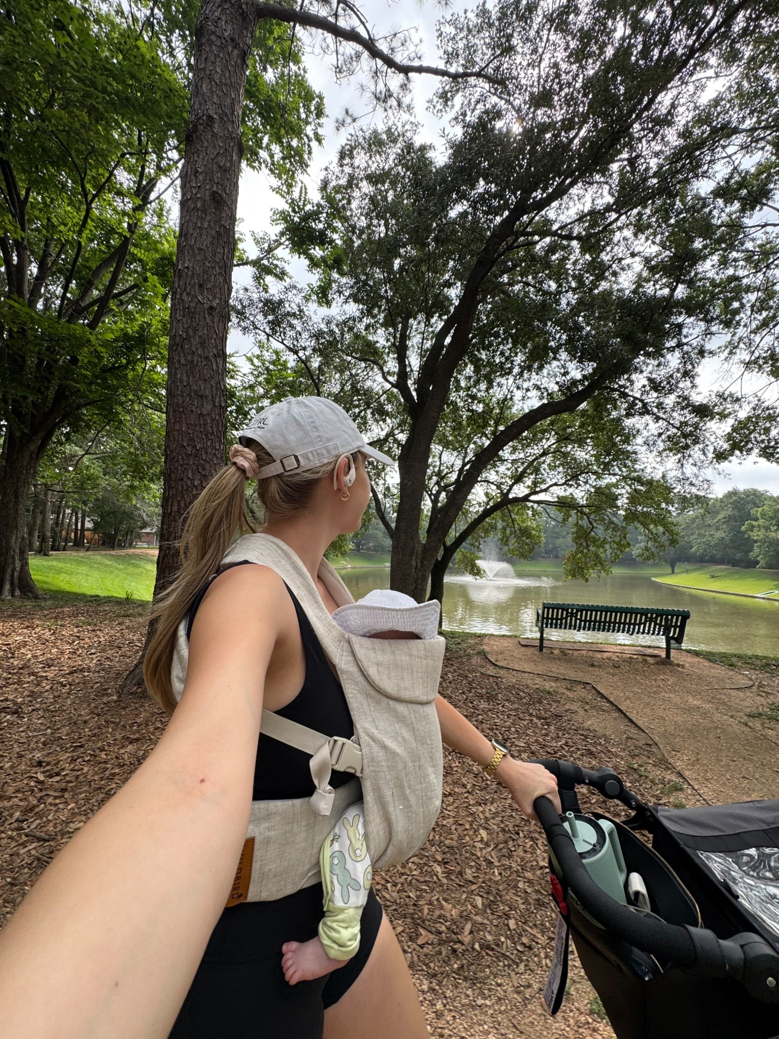 Mom walk outfit | wearing a M in my sports bra tank, 6 in bike shorts. Code CHEY10 on the baby carrier! 

#LTKBaby #LTKActive