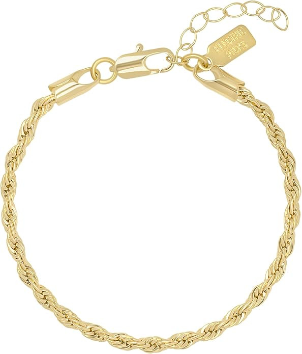 Electric Picks Harper Bracelet - 18kt Gold Filled Rope Chain, 4mm Thick, Stack or Wear Alone, Ele... | Amazon (US)