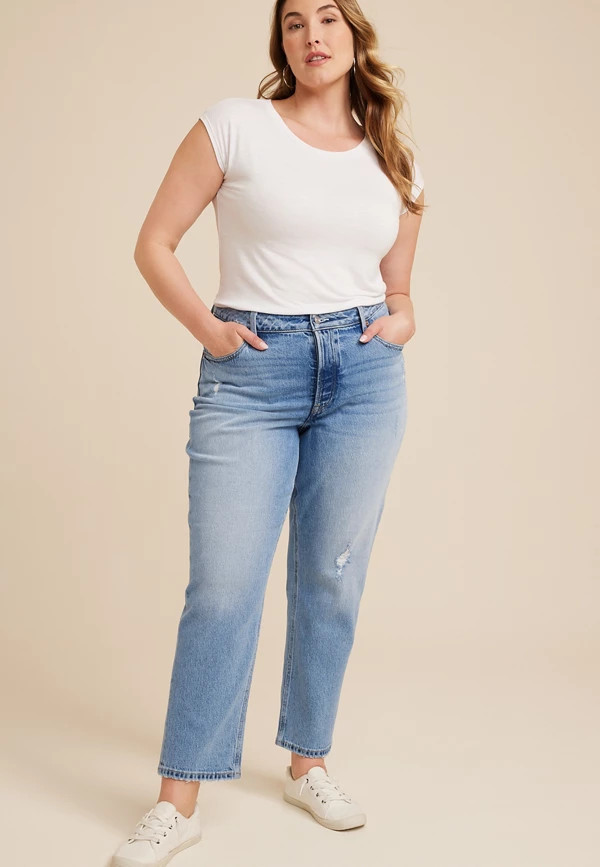 Plus Size Goldie Blues™ High Rise Curvy Light Cheeky Taper Ankle Jean | Maurices