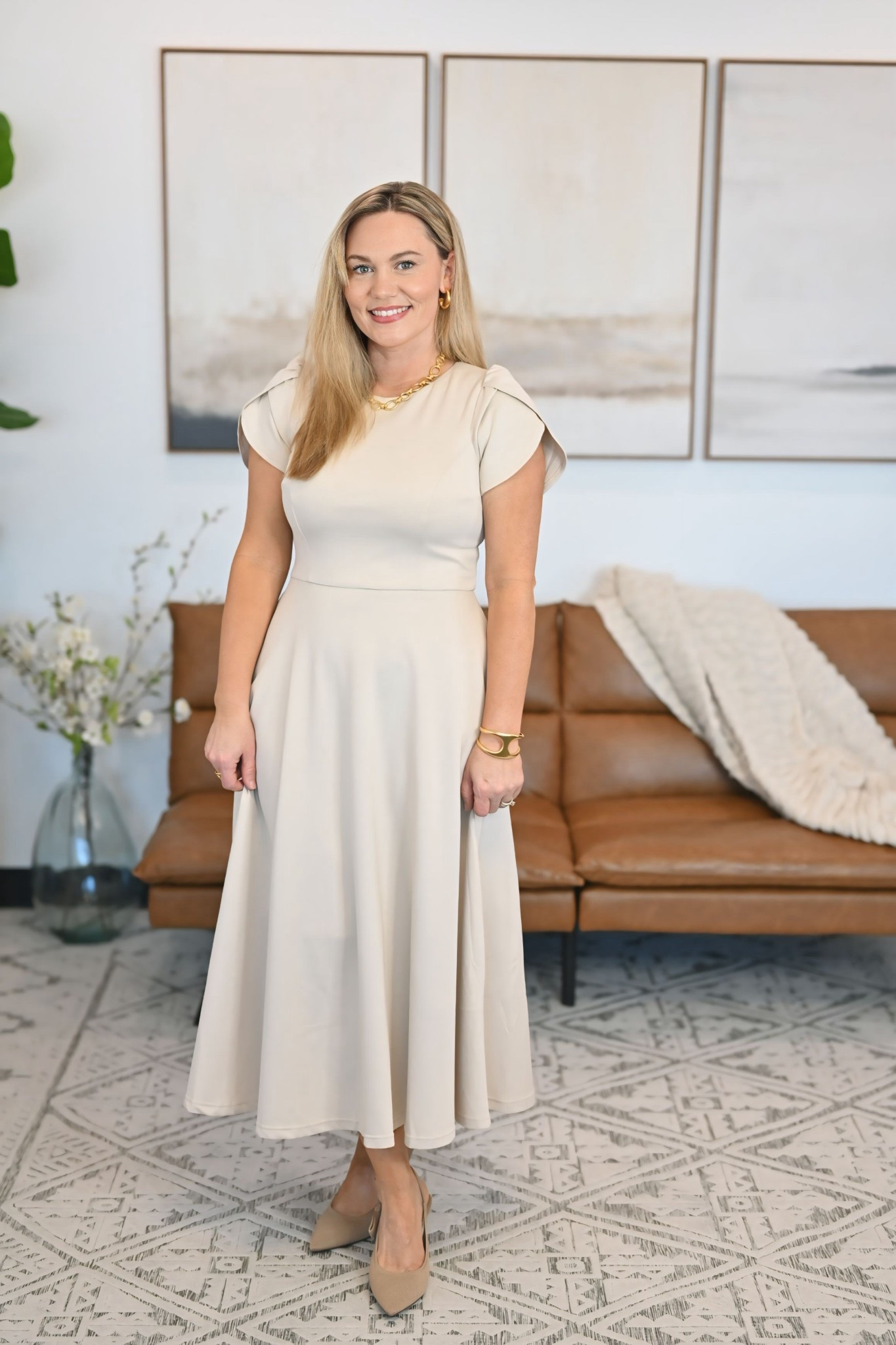 A polished neutral midi dress that works from meetings to events with ease. Structured through the waist with a soft skirt that keeps the silhouette refined and feminine. Finished with a pointed pump and gold accents for an elevated workwear look.

neutral midi dress, workwear midi dress, business professional dress, feminine workwear, office dress outfit, classic workwear style, neutral outfit ideas, client meeting outfit, church midi dress, elevated everyday outfit, capsule wardrobe dress, spring workwear dress, fall workwear dress, AudrieDollins

#LTKootd #LTKWorkwear #LTKOver40