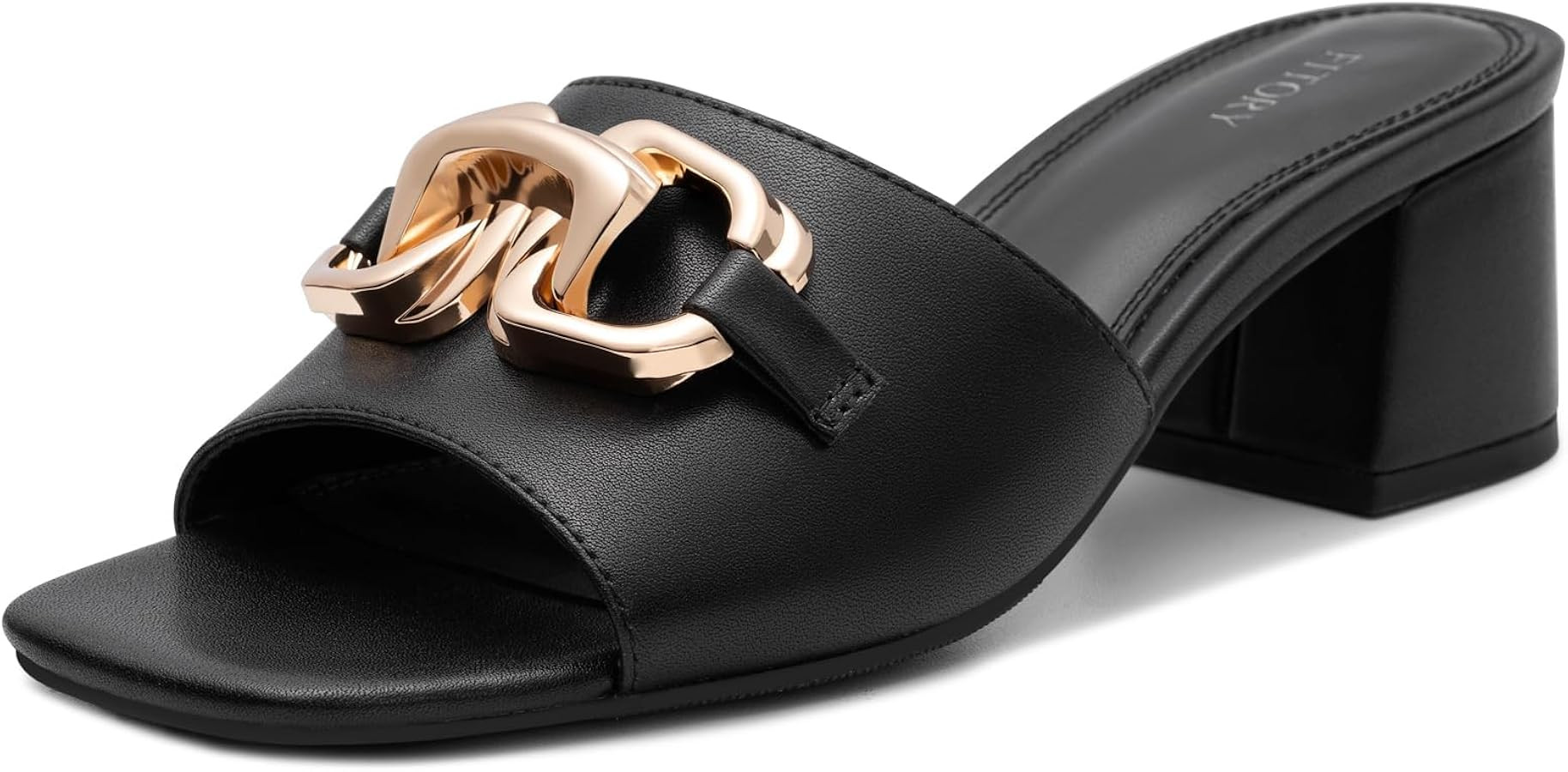 FITORY Womens Low Heel Sandals, Chunky Block Square Open Toe Slides 2026, Metal Chain Slip on Dre... | Amazon (US)