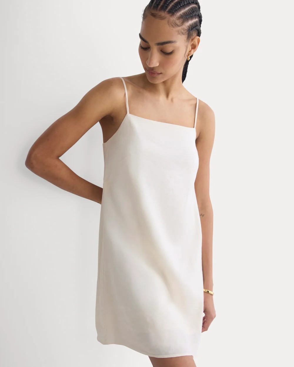 Mini Shift Dress in Stretch Linen | Bone | Everlane