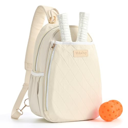 VELADAY Pickleball Bag for Women, Quilted Stylish Sling Bag, Adjustable Shoulder Strap, 2 Storage Compartment Holds Paddles, Balls,Shoes,Beige | Amazon (US)