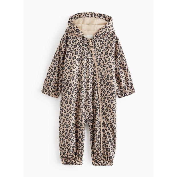Beige Animal Print Fleece Lined Puddlesuit  3-6 months | Tu Clothing