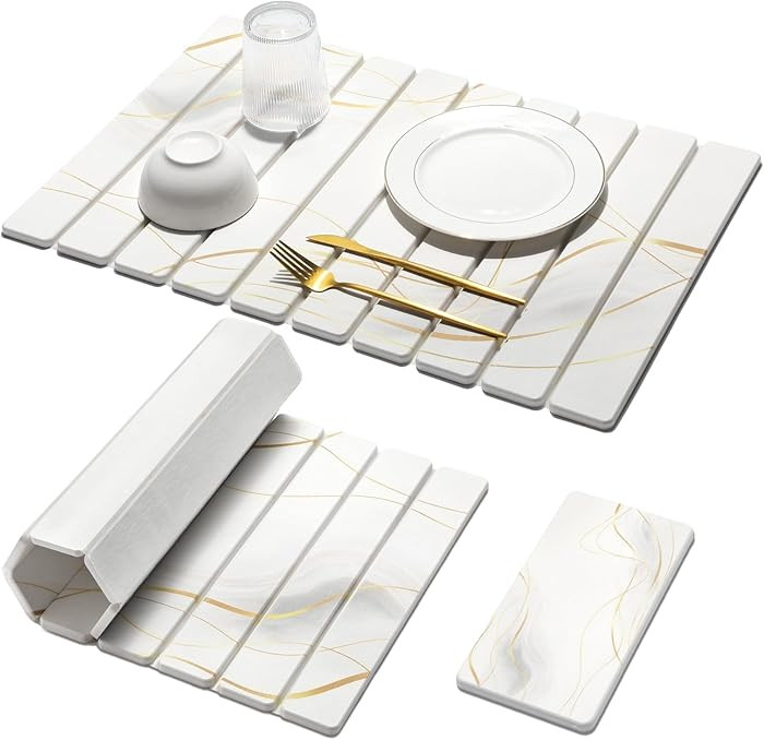 Large Stone Dish Drying Mat for Kitchen Counter, 2PCS Quick Dry Stone Dishes Mat,Foldable Water A... | Amazon (US)