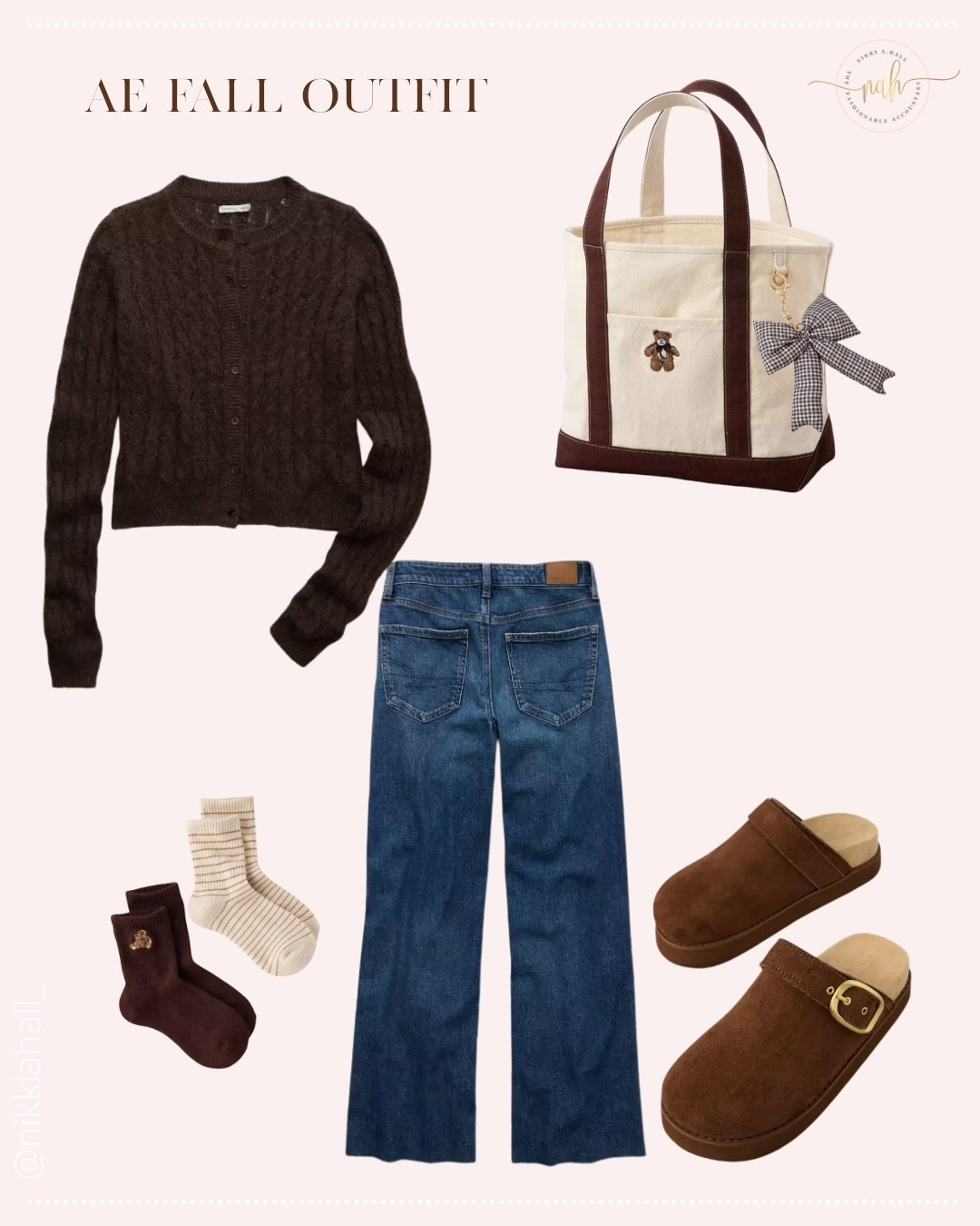 Cute brown fall outfit American Eagle.
Jeans, clogs, bear tote, cardigan 


#LTKFindsUnder50 #LTKSaleAlert #LTKItBag