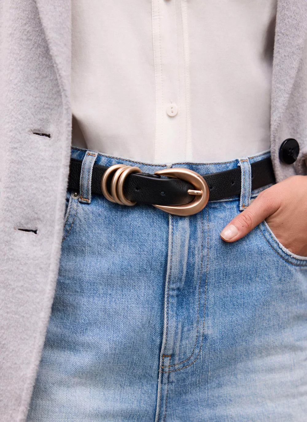 Black Leather Slim Belt | Mint Velvet