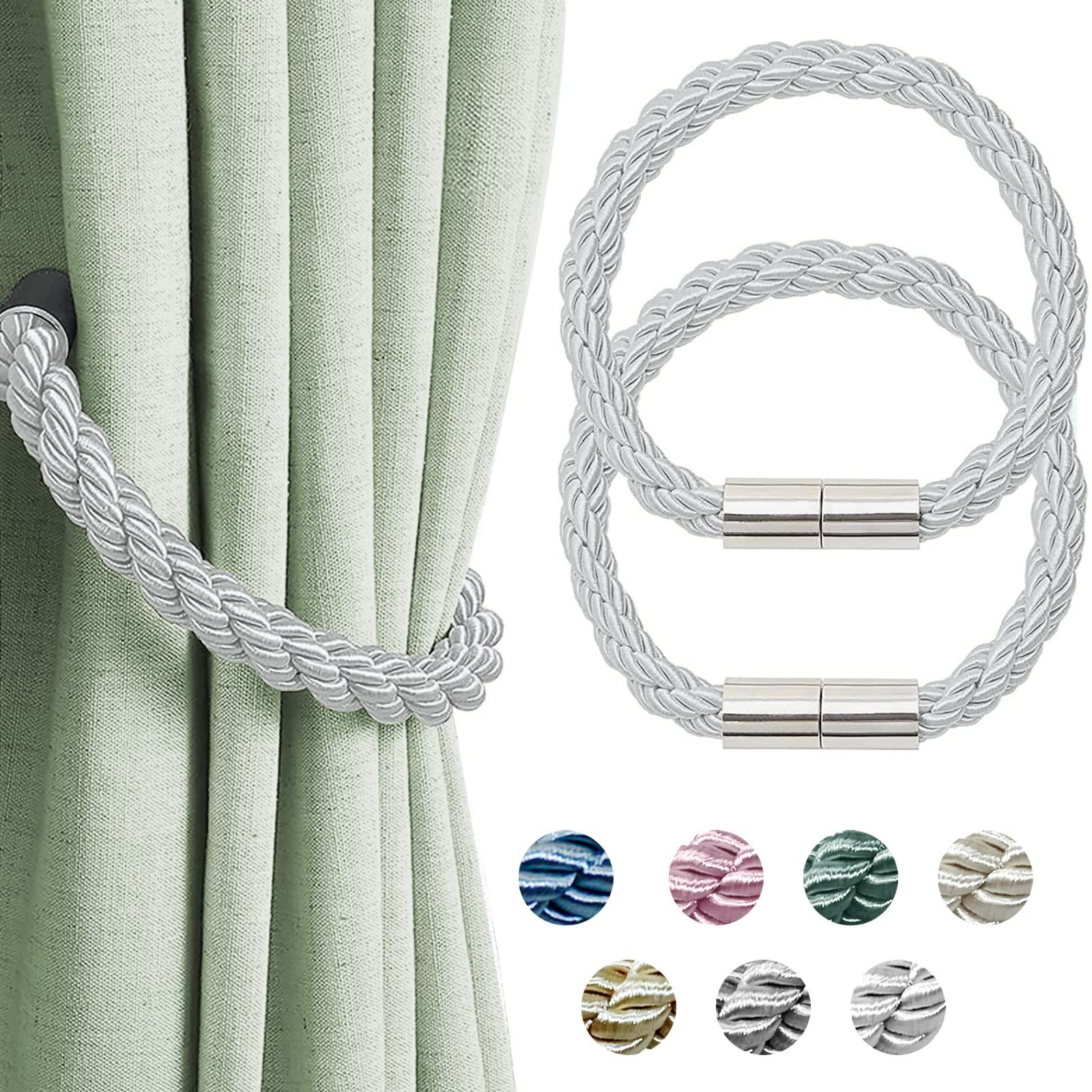 VIKIMORA Curtain Tiebacks 2 Pack Silvery White Curtain Holdbacks Tie for Drapery, Magnetic Curtai... | Amazon (US)