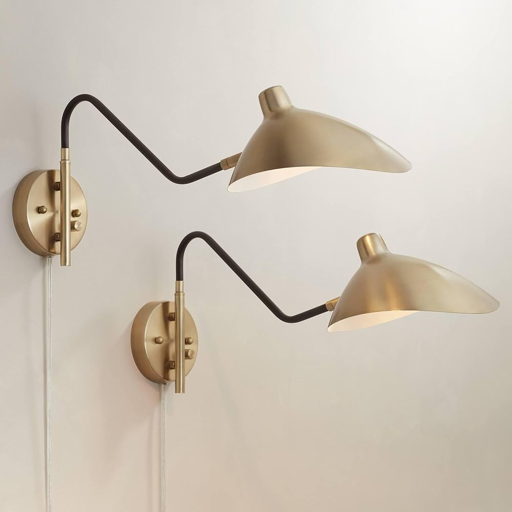 360 Lighting Colborne Mid Century Modern Swing Arm Wall Lamps Set of 2 Antique Brass Gold Black P... | Amazon (US)