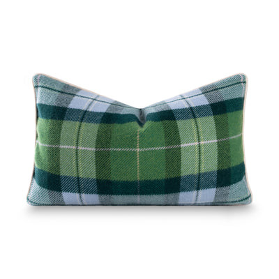 Rosela Pastel Tartan, Merino Wool Plaid Pillow Cover, Sage Green Blue, 12"x20" | Hofdeco