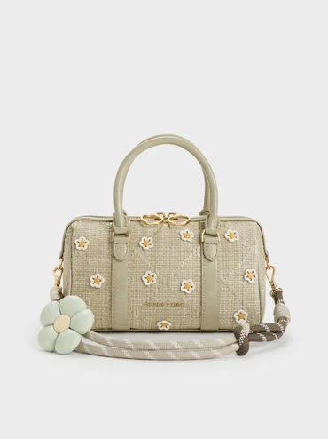Philomena Raffia Flower Bowling Bag
    
         - Pale Olive | Charles & Keith EU