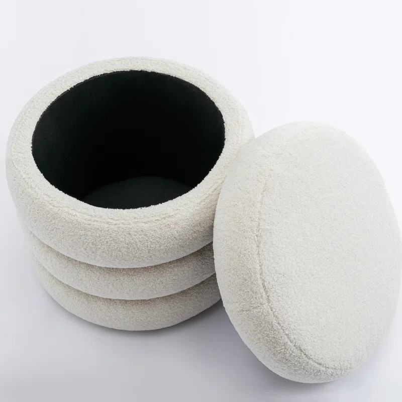 Ebern Designs Leiani 20.1" Wide Boulce/Velvet/Linen Upholstered Round Storage Ottoman & Reviews |... | Wayfair North America